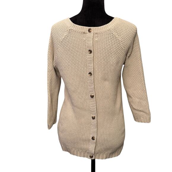 Cynthia Rowley Cream Cable Knit Back Button Sweater 3/4 Sleeve Size Small Preppy - Picture 5 of 13